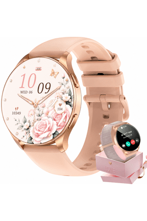 Smart Watch for Women, 1.43" AMOLED Fitness Tracker Watch with Bluetooth Call, 100+ Sports Modes, AI Voice Assistant, 2 Straps, Waterproof Smartwatch for Android iPhone, Gold