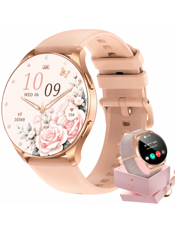 Smart Watch for Women, 1.43" AMOLED Fitness Tracker Watch with Bluetooth Call, 100+ Sports Modes, AI Voice Assistant, 2 Straps, Waterproof Smartwatch for Android iPhone, Gold