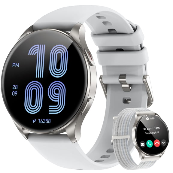 Blackview Smart Watch for Women, 1.43" AMOLED Display Fitness Tracker with Bluetooth Call, 100+ Sports Modes, AI Voice Assistant, 2 Straps, Waterproof Smartwatch for Android iPhone, Sliver