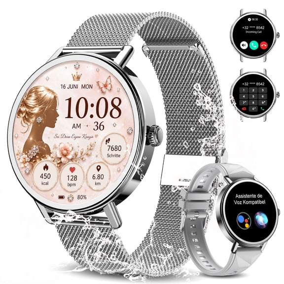 IOWODO Smart Watch for Women Men, Bluetooth Calling Fitness Tracker, 1.26" Touch Screen, 100+ Sport Modes, Message Notifications, Compatible with Android iPhone (Sliver)