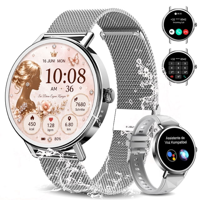 IOWODO Smart Watch for Women Men, Bluetooth Calling Fitness Tracker, 1.26" Touch Screen, 100+ Sport Modes, Message Notifications, Compatible with Android iPhone (Sliver)