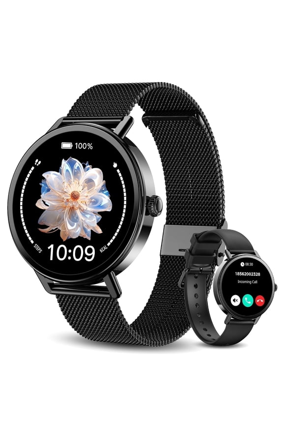 Smart Watch for Women Men, Bluetooth Calling Fitness Tracker, 1.26" Touch Screen, 100+ Sport Modes, Message Notifications, Compatible with Android iPhone (Black)