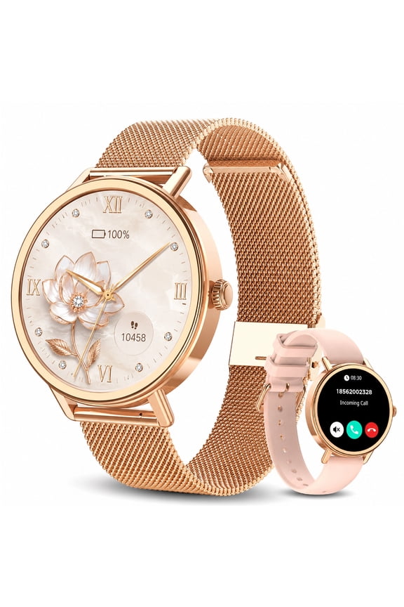 Smart Watch for Women Men, Bluetooth Calling Fitness Tracker, 1.26" Touch Screen, 100+ Sport Modes, Message Notifications, Compatible with Android iPhone (Gold)