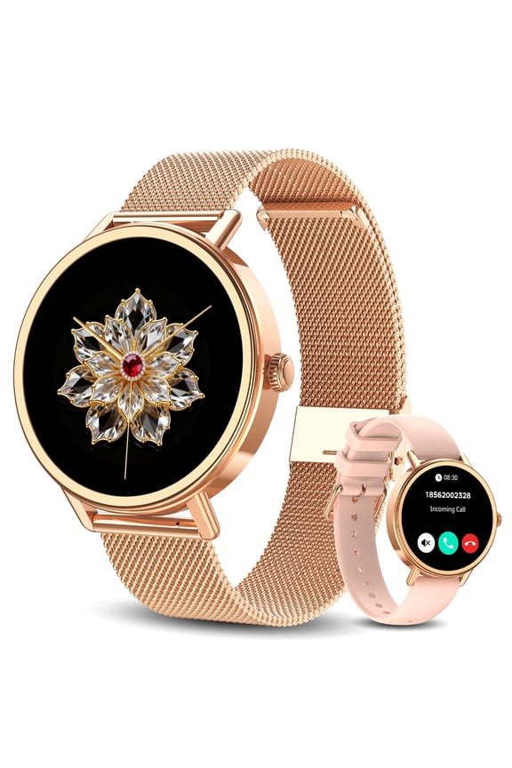 Smart Watch for Women Men, Bluetooth Calling Fitness Tracker, 1.26" Touch Screen, 100+ Sport Modes, IP68 Waterproof, Message Notifications, Compatible with Android iPhone (Gold)