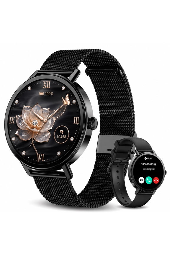 Smart Watch for Women Men, Bluetooth Calling Fitness Tracker, 1.26" Touch Screen, 100+ Sport Modes, Message Notifications, Compatible with Android iPhone (Black)