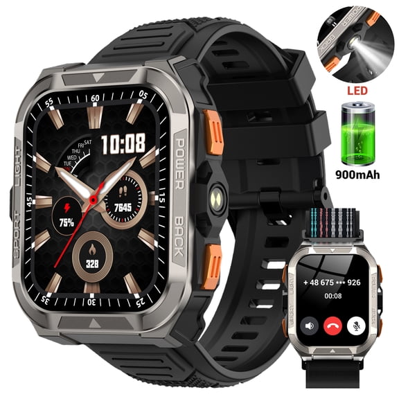 Blackview GPS Military Smart Watch for Men, 1.91" Rugged Outdoor Smartwatch with Bluetooth Calling, Compass, Flashlight, 900mAh Battery, 100+ Sports Modes, Fitness Watch for Android iPhone, Black