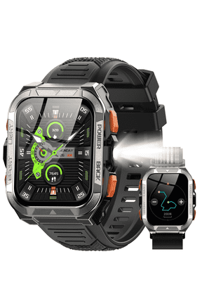GPS Military Smart Watch for Men, Tactical Outdoor Smartwatch with Compass, Flashlight, Bluetooth Calling, 100+ Sports Modes, 900mAh Battery, Rugged Watch for Android iPhone,Black