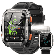 Blackview GPS Military Smart Watch for Men, Tactical Outdoor Smartwatch with Compass, Flashlight, Bluetooth Calling, 100+ Sports Modes, 900mAh Battery, Rugged Watch for Android iPhone,Black
