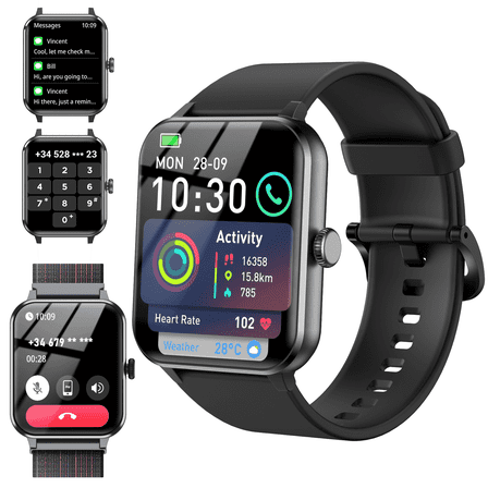 Blackview 1.85-inch Men Women's Smartwatch, Answer/Make Calls/100+ Sports Modes/Message Reminder,Smart Watch fits for Android Iphone Devices,Black