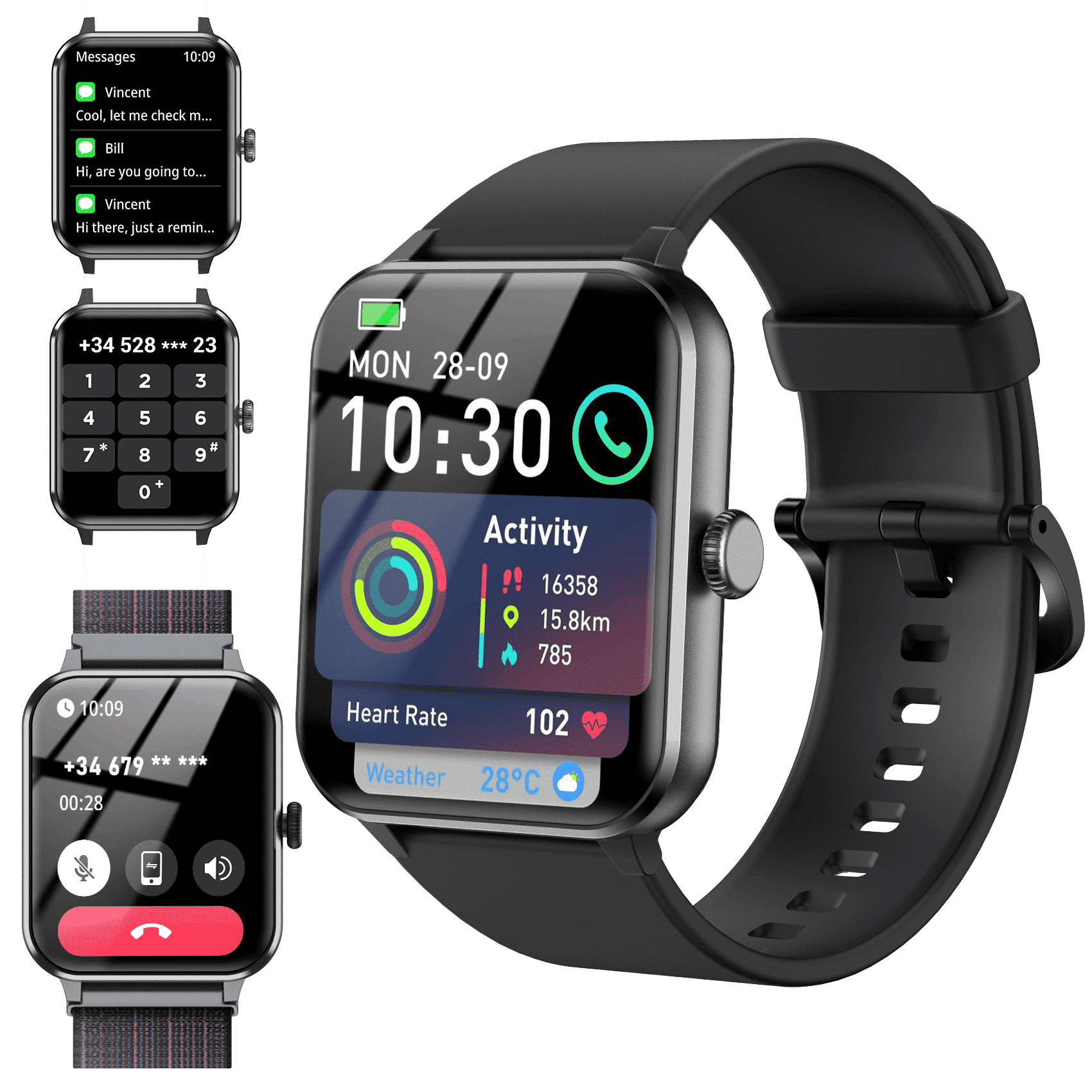 Blackview Smart Watch for Women with Bluetooth Calling, Voice Assistant, Fitness Tracker, 100+ Sports Modes, IP68 Water Resistant, Flashlight, Dual Nylon & Silicone Bands for Android & iPhone