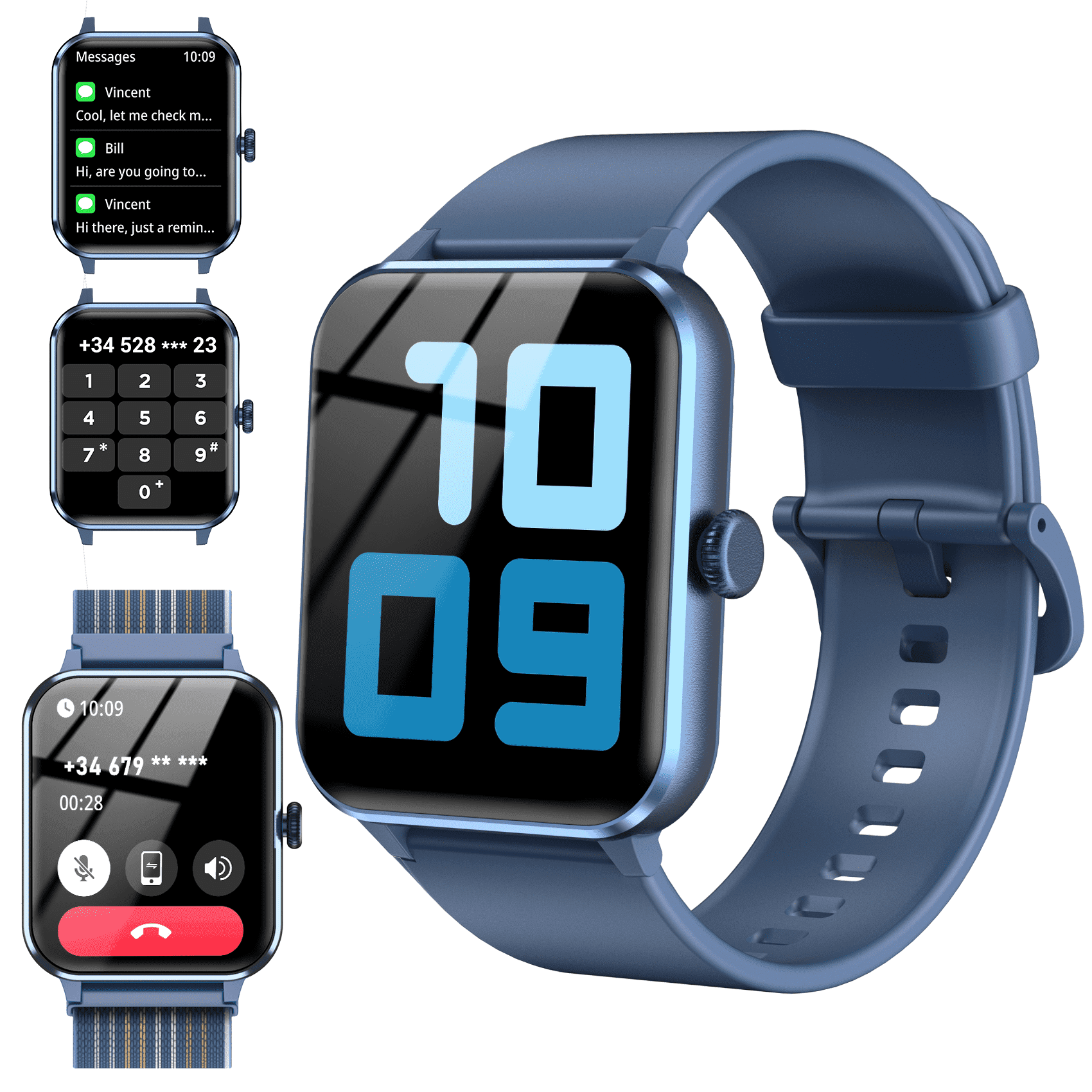 Blackview Smartwatch for Men(Answer/Make Calls/Push Message),1.85" Touch Screen Fitness Watch,with 100+ Sports Modes,fits for Android iOS Apple,Blue
