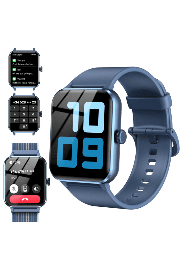 Smartwatch for Men(Answer/Make Calls/Push Message),1.85" Touch Screen Fitness Watch,with 100+ Sports Modes,fits for Android iOS Apple,Blue