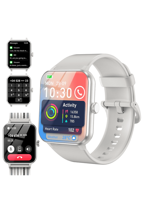 Smartwatch for Women Men,Answer/Make Calls/Push Message/100+ Sports Modes,1.85" Touch Screen Fitness Watch,fits for Android iOS Apple,Grey