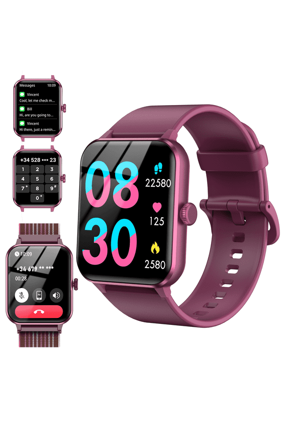 Smartwatch for Women,Answer/Make Calls/Push Message/100+ Sports Modes,1.85-inch Touch Screen Fitness Watch,fits for Android iOS Apple,Red