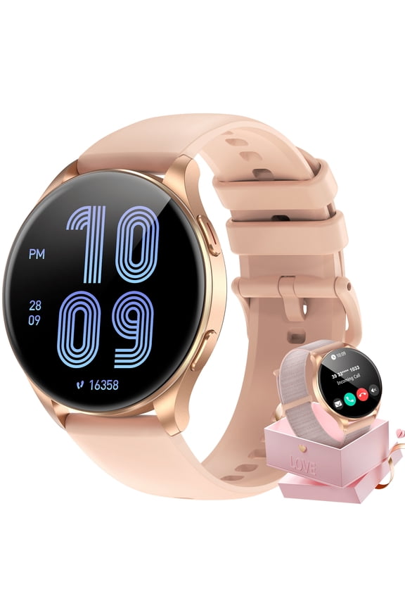 Smartwatch for Women with 1.43" AMOLED Screen, Bluetooth Calling, 100+ Activity Trackers, Works with iOS & Android Devices (Gold)