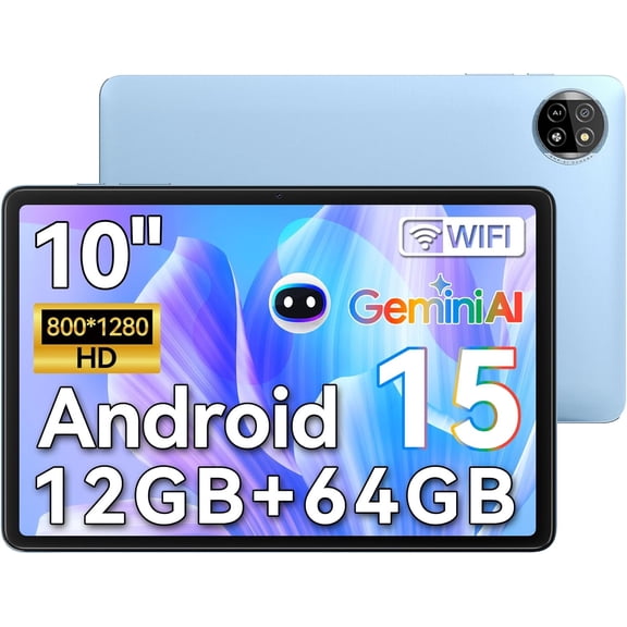 Blackview Tablet 10 inch Android 15,2025 AI Tablet, 4GB RAM 64GB ROM 1TB Expandable, Quad-Core, Widevine L1, 1280x800 IPS Touchscreen, 5G WiFi, BT 5.0, Dual Camera, 6600mAh (Blue)