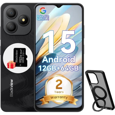 Blackview WAVE 9C Smart Android Phone,4G Sim-Free & Unlocked Mobile Phones, 12GB+64GB/2TB, Android 15 Phone 13MP+8MP AI Camera, 5000mAh/10W, Fingerprint/Eye Comfort Mode, 5G WiFi/GPS/OTG Smartphone