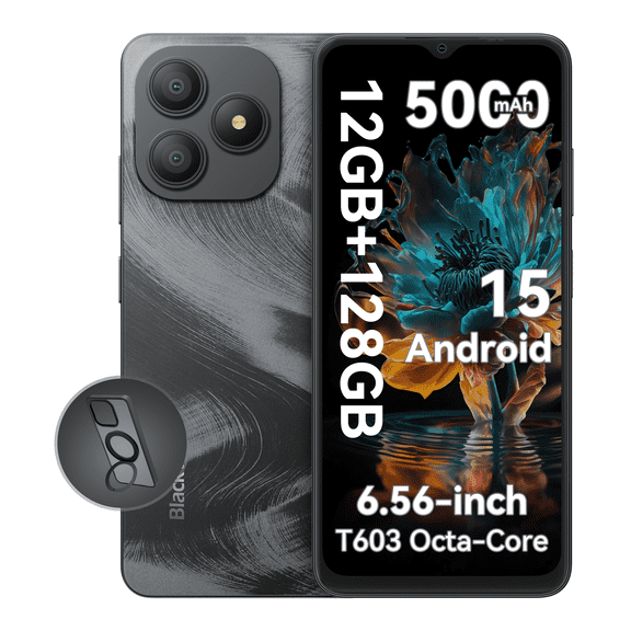 Blackview Wave 9C Unlocked Android Phones,Android 15 Cell Phone Unlocked,12+128GB 6.56" Smartphones,13MP+8MP,5000mAh,Fingerprint/Face ID, Black
