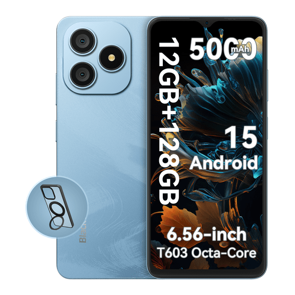 Blackview Unlocked Smartphone Wave 8C 6GB RAM 64GB ROM 6.5" HD+ GSM 4G LTE Android 14 Dual SIM Unlocked Phones 3 Card Slots, Blue