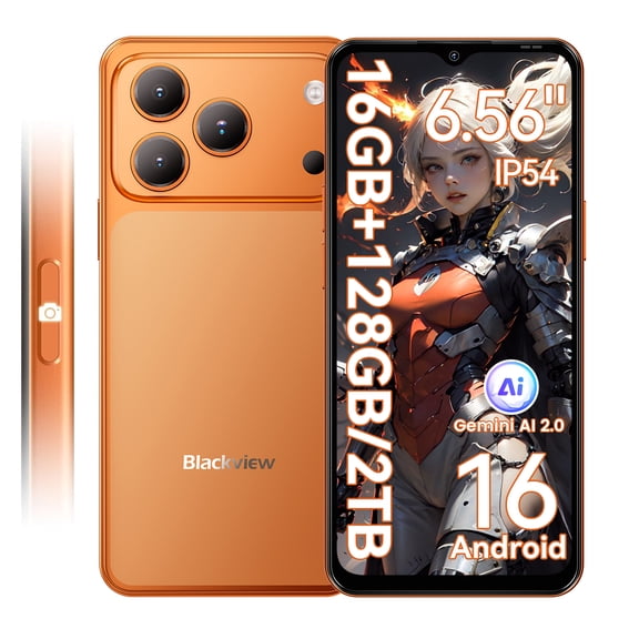 Blackview WAVE 7C Unlocked 4G Android Phone,5000mAh Battery + Deep Power-Saving,16GB(4+12)RAM & 128GB+2TB Expandable,32MP AI Camera & Doke AI 2.0,Android 16,for Daily & Travel,Orange