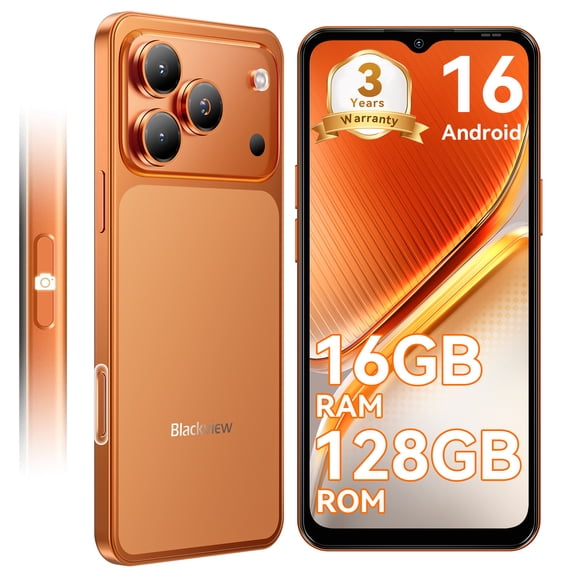 Blackview WAVE 7C Unlocked 4G Android Phone,5000mAh Battery + Deep Power-Saving,16GB(4+12)RAM & 128GB+2TB Expandable,32MP AI Camera & Doke AI 2.0,Android 16,for Daily & Travel,Orange