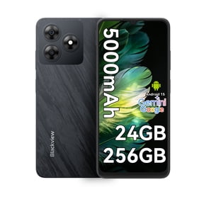 Blackview Unlocked Phones, Android 15 Smartphones 24GB+256GB/2TB, 4G Octa-Core, 13MP+8MP AI Camera 5000mAh/10W Cell Phone, 6.56" HD+, GPS/OTG, Fingerprint/Face ID Mobile Phones, Black