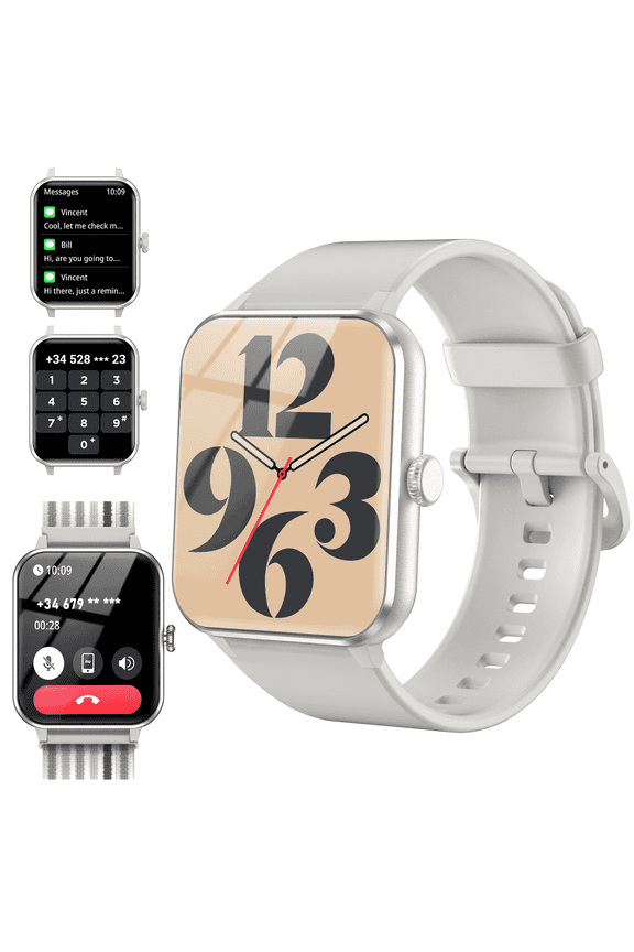 Women Men Smart Watch,Bluetooth(Answer/Make Calls) 1.85" HD Screen Fitness Watch fits for Android Apple,with AI Voice, IP68 Waterproof,Grey