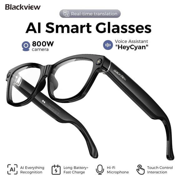 Blackview AI Camera Smart Glasses with 1080P HD Recording & Real-Time Translation, Polarized Sunglasses with Voice Assistant for Men & Women