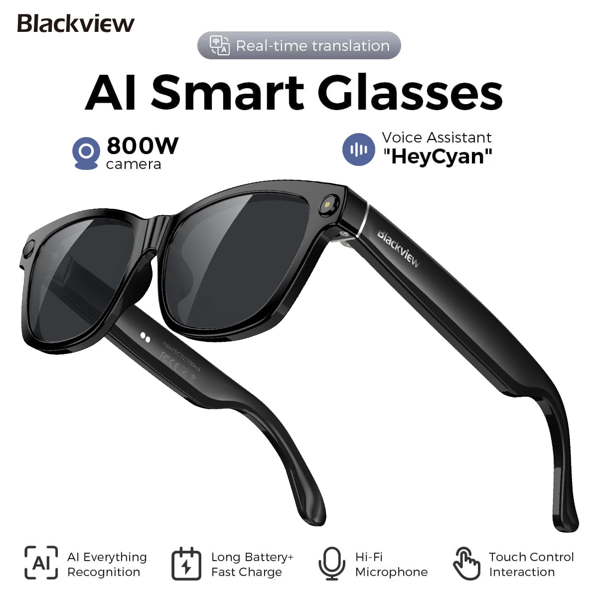 Blackview AI Camera Smart Glasses with 1080P HD Recording & Real-Time Translation, Polarized Sunglasses with Voice Assistant for Men & Women