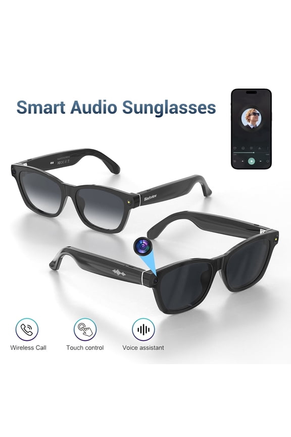 AI Camera Smart Glasses with 1080P HD Recording & Real-Time Translation, Polarized Sunglasses with Voice Assistant for Men & Women