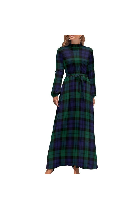 Blackwatch Tartan Clothing Modern Cute Blue and Green Plaid Long Dress women's clothing trend summer dress daily
