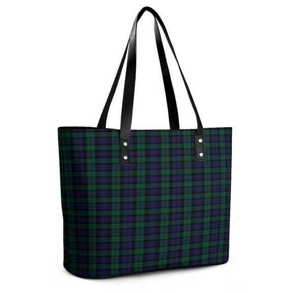 Blackwatch Tartan Modern Cute Blue And Green Plaid Woman Leather Handbags Large Tote Bag Fashion Portable Handbags With Zipper