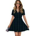 thumbnail image 1 of Blackwatch Tartan Modern Cute Blue And Green Plaid Women Dress V-Neck Short Sleeve Flowy Swing Party Midi Dress, 1 of 4