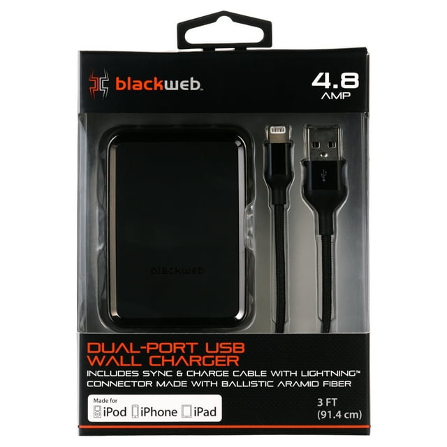 Blackweb 4.8 Amp DualPort USB Wall Charger with Sync & Charge Cable