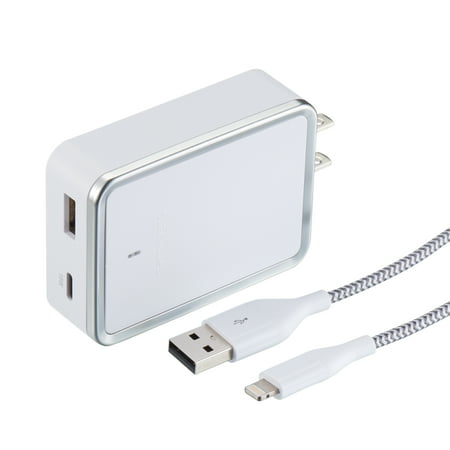 Blackweb 4.8 Amp Wall Charger with Lightning Cable, White