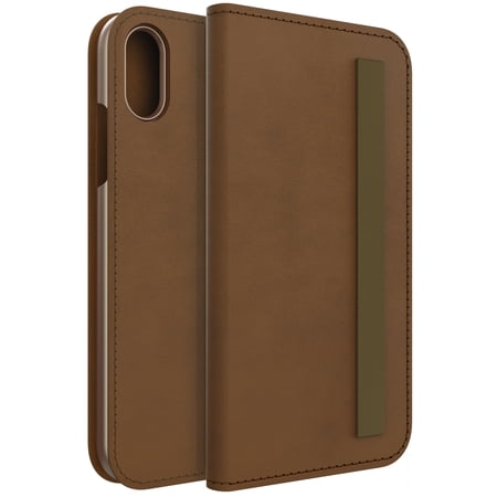 Blackweb Brown Leather Folio with Elastic Closure & Storage For iPhone Xs Max