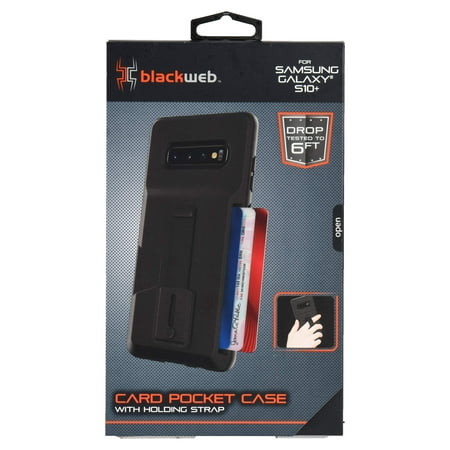 Blackweb Card Pocket Case with Holding Strap and Kickstand for Samsung Galaxy 10+ - Black