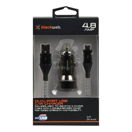 Blackweb Dual-Port USB Car Charger 3', Black