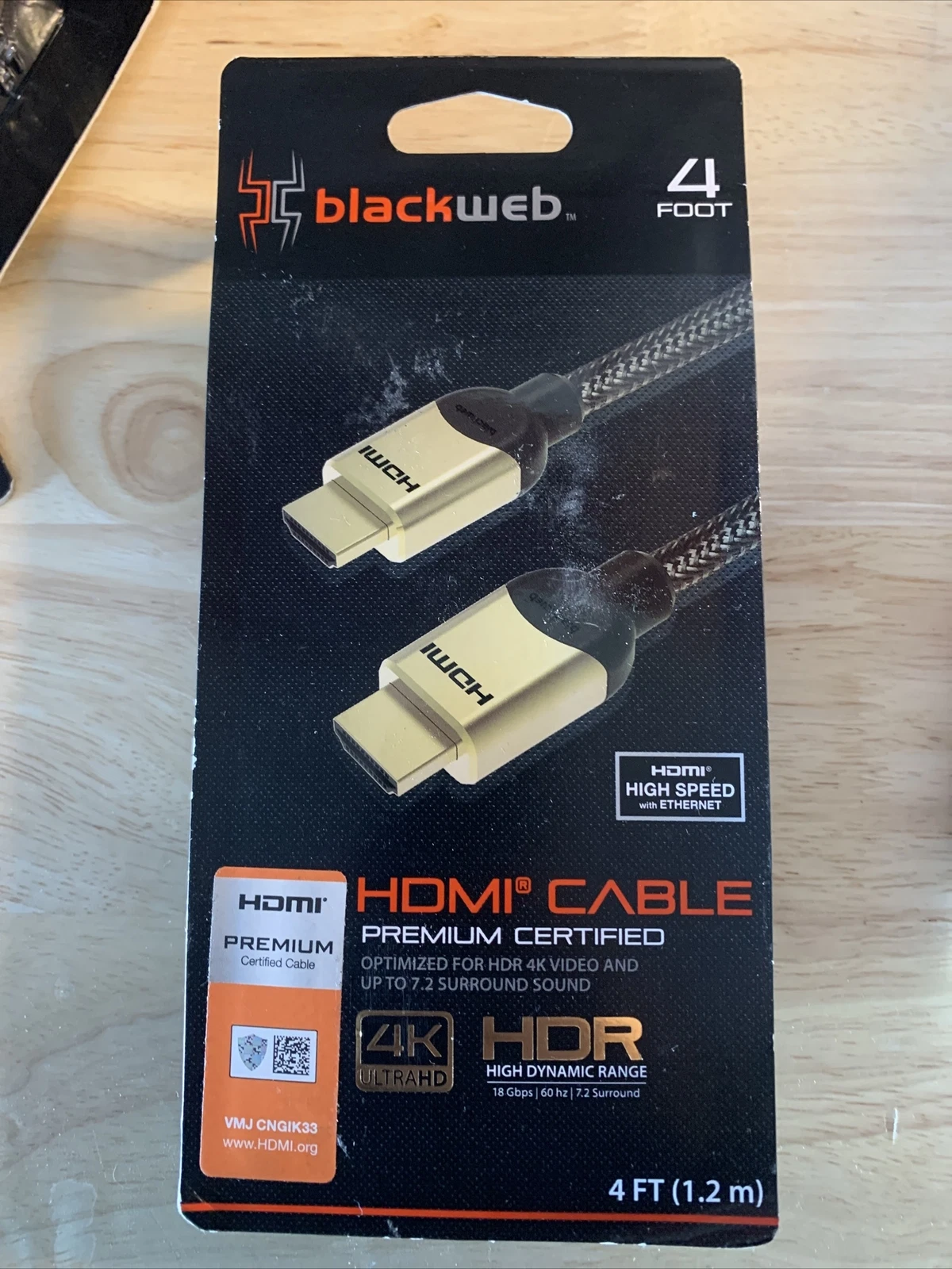 Blackweb Premium Certified 4K Ultra Hd Hdmi 4' Foot Cable Hdr 18 Gbps Free Ship