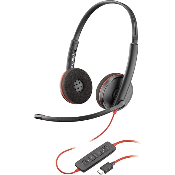 Blackwire 3220 Wired Headset with Mic, Hi-Fi Stereo Sound, Noise-Canceling Mic, Stereo Design, Connect to PC via USB-C & USB-A Adapter, Over-Ear Design, Works with Virtual Meeting Platforms