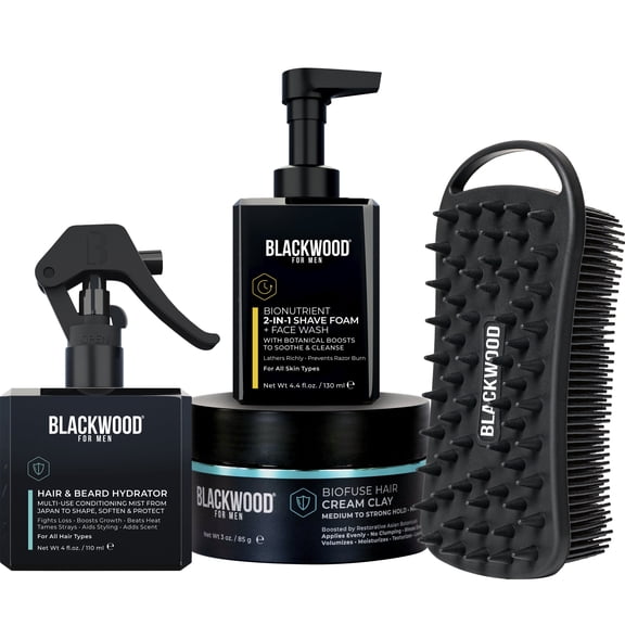 Blackwood For Men Double Down Dual Use Set | Shave Foam, Beard Hydrator, Body Scrubber, Hair Clay
