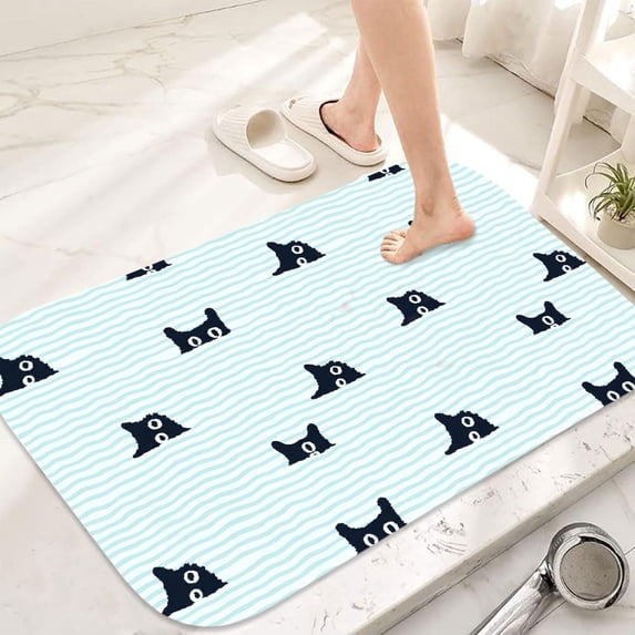 Blact Cat Flannel Bath Mat 16x24 Inches, Soft Absorbent Non-Slip Bathroom Rug, Machine Washable Floor Mat for Shower