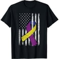 thumbnail image 1 of Bladder Cancer Awareness Purple Gold Ribbon American Flag T-Shirt, 1 of 4