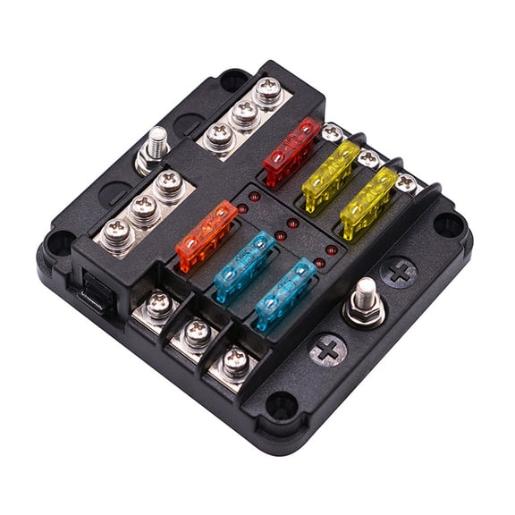 Blade Block Box Holder Circuits Terminal Block with LED Indicator Dampproof 6 Way for Automotive-Car Boat-Marine