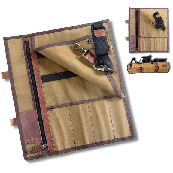 Blade Guard Waxed Canvas Chef Knife Roll Bag, Water-Resistant Knife Storage Case with 4 Knife Pockets and Zippered Tool Pocket, Leather Straps, Brass Hardware, Culinary Travel Bag Why?