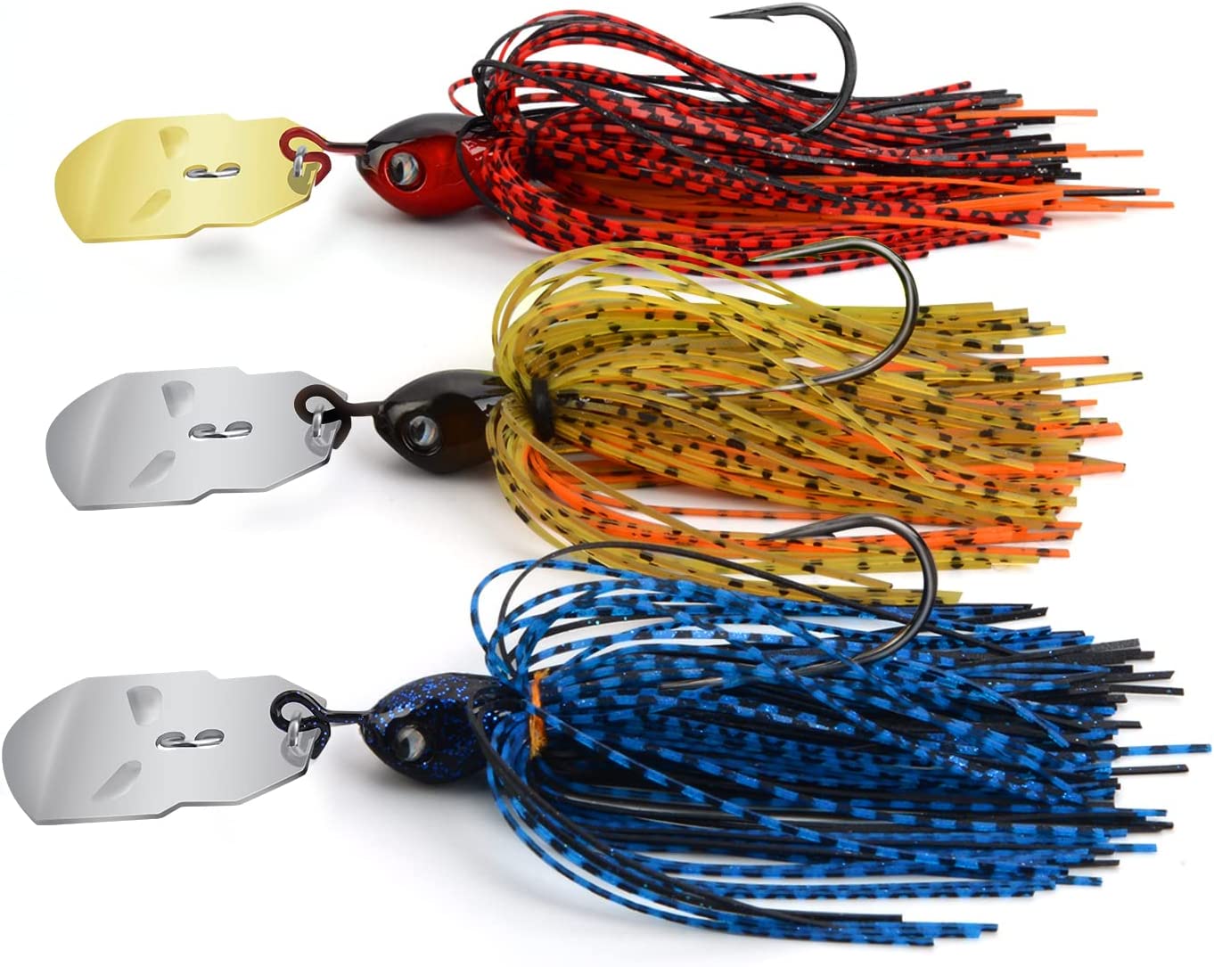 Bladed Jig Fishing Lures, 5 pc Multi-Color Kits, Irresistible Vibrating Action, Sticky-Sharp Heavy-Wire Needle Point Hooks, Popular 1/2 oz Sizes, Includes Storage Box