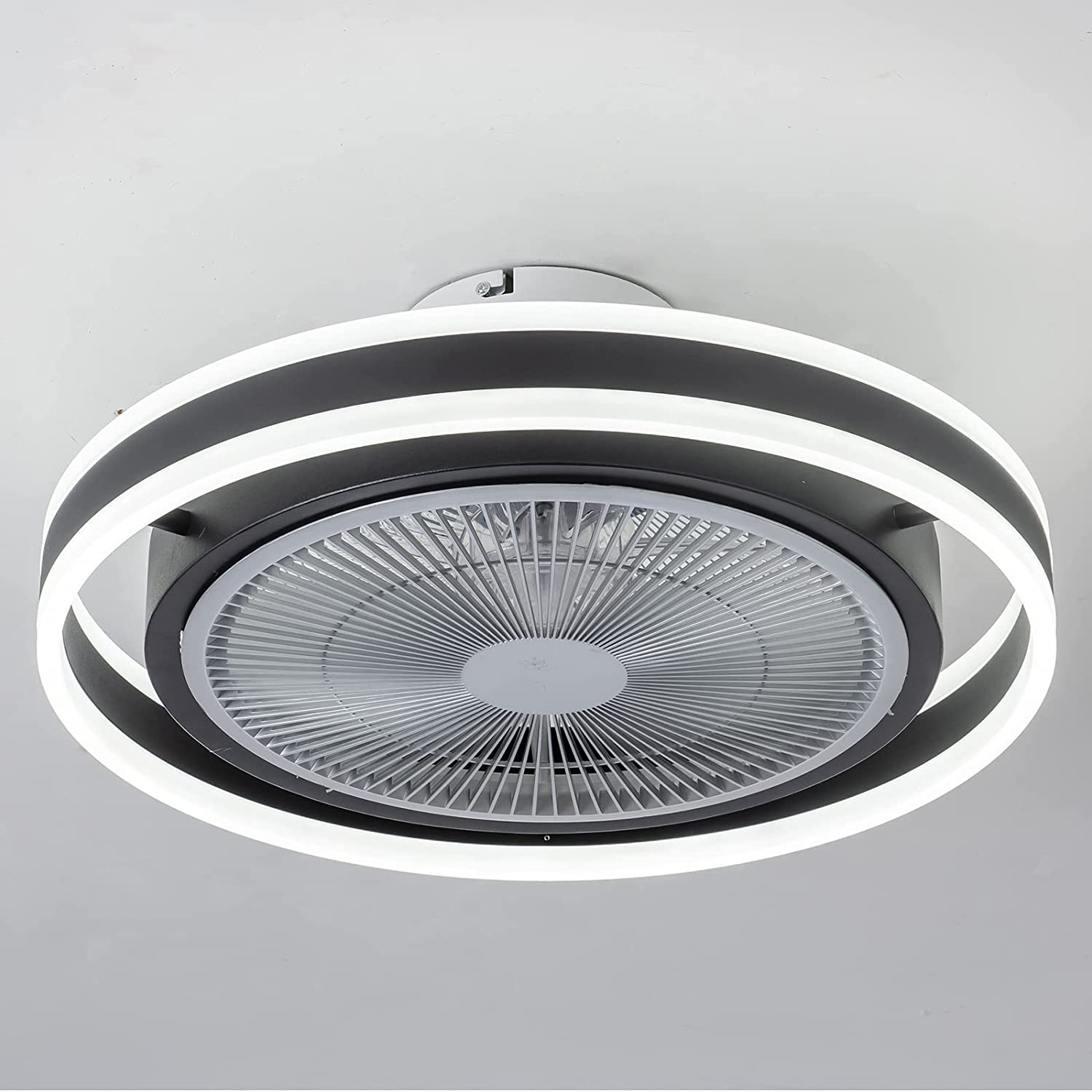 Bladeless Ceiling Fan with Lights, 20'' Flush Mount Ceiling Fan with
