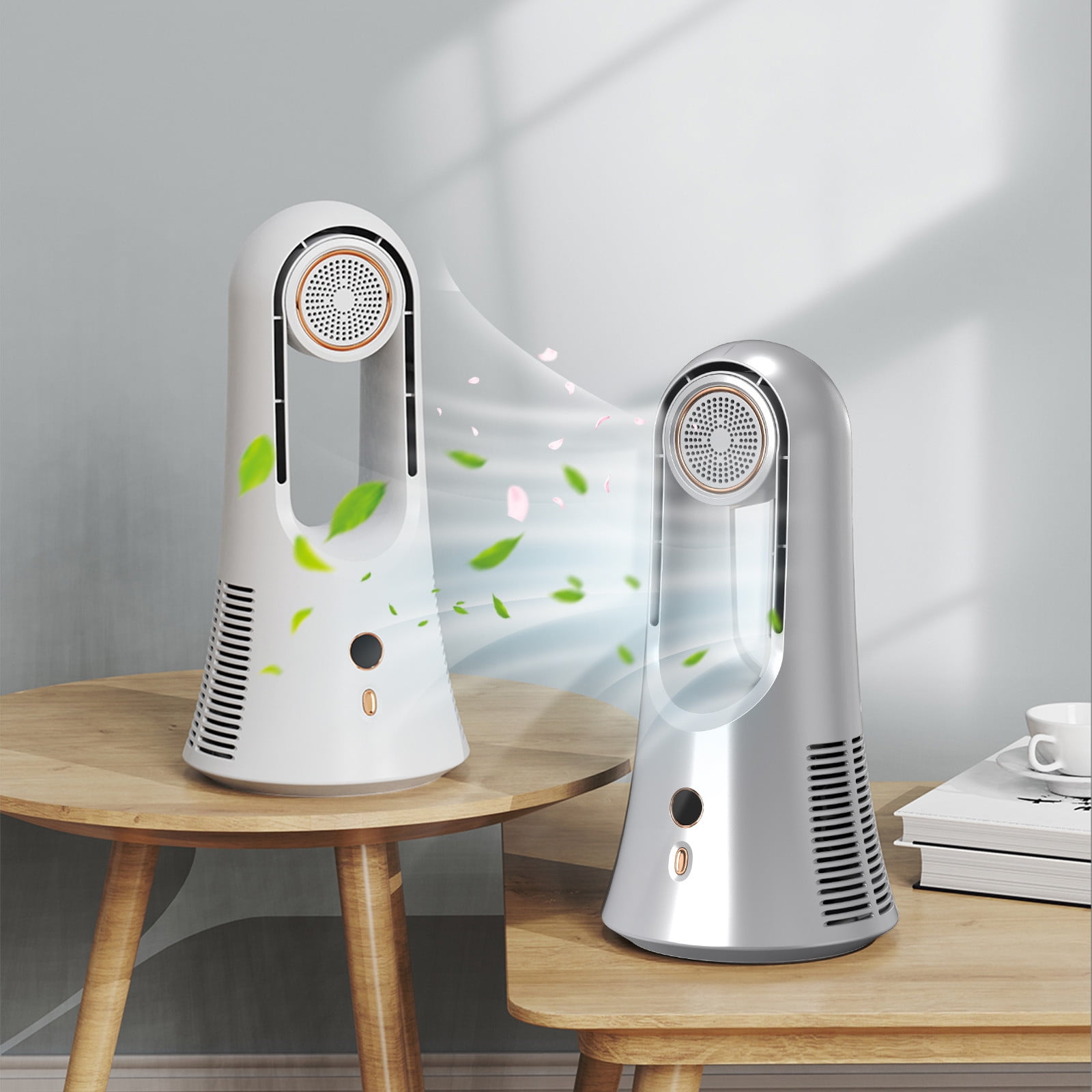 Bladeless Desk Fan Portable Table Fan | 14.2 Inch Quiet Cooling Air Circulator with 6 Speed Settings | Removable Aromatherapy Compartment | USB Rechargeable | Home Office Bedroom Use | White or