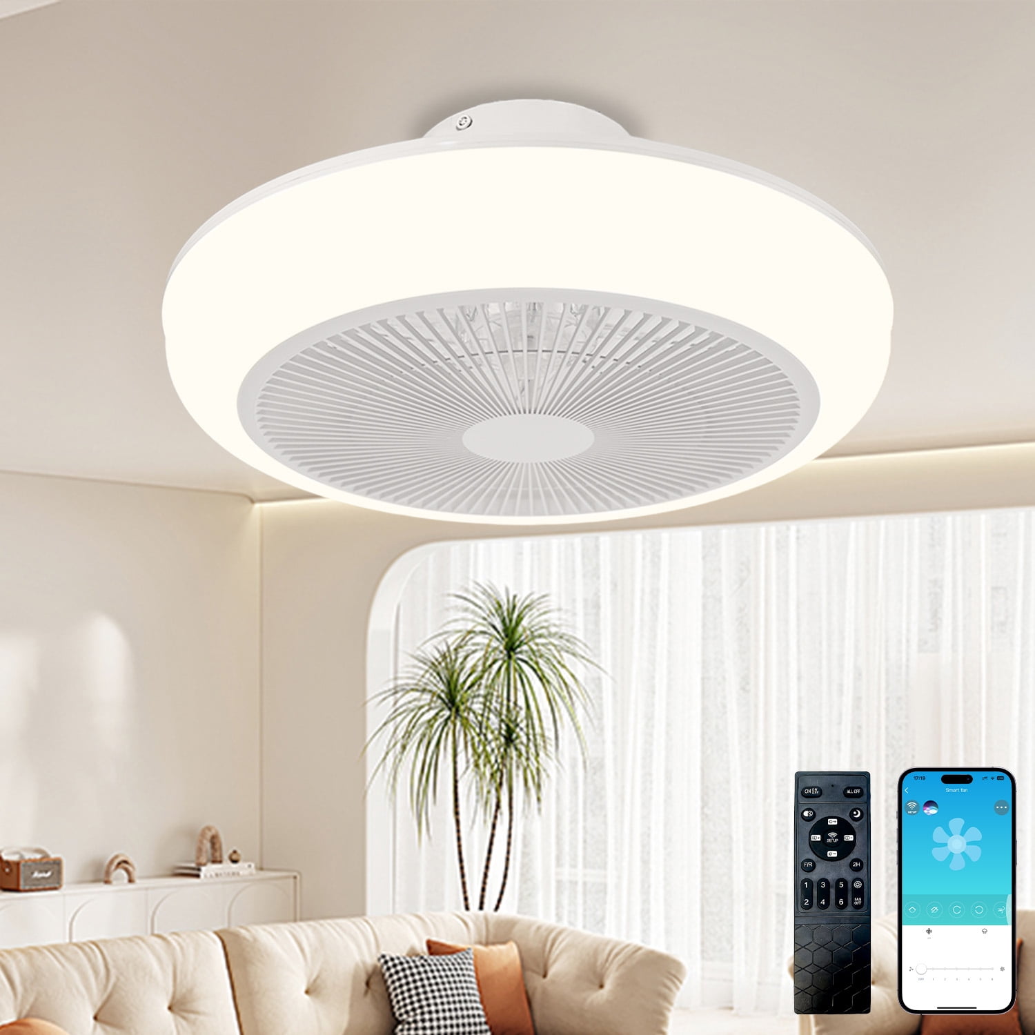 Bladeless Enclosed Ceiling Fans with Lights 20" Fandelier Low Profile ...