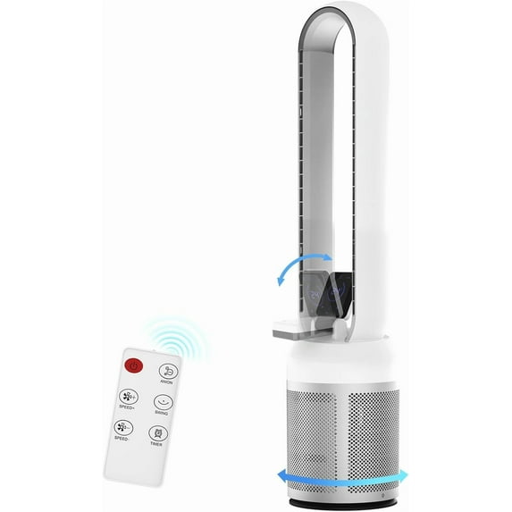 Bladeless Fan for Bedroom, 38" Air Circulator with Large Touchscreen Display, 60° Oscillation, Remote & Touch Control, 24 Speeds, 12H Timer, Low Noise Portable Standing Fan for Home & Office